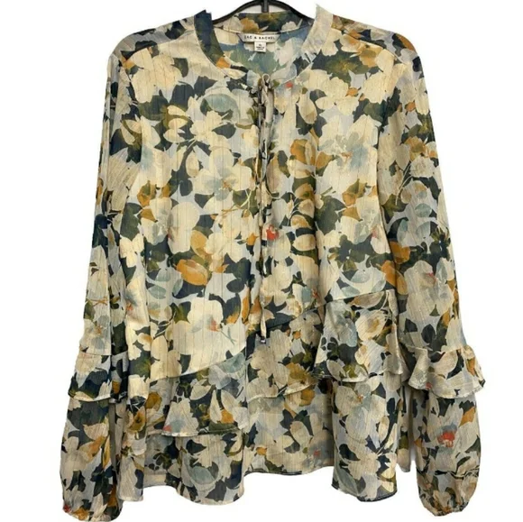 Zac & Rachel Metallic Sheer Floral Ruffle Blouse Size M NWT - Picture 10 of 10